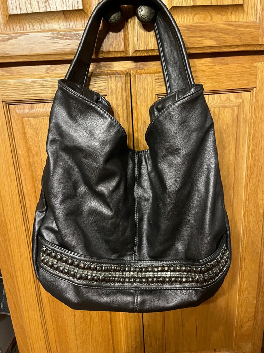 Charming Charlie metallic charcoal  Beaded Shoulder Hobo Bag